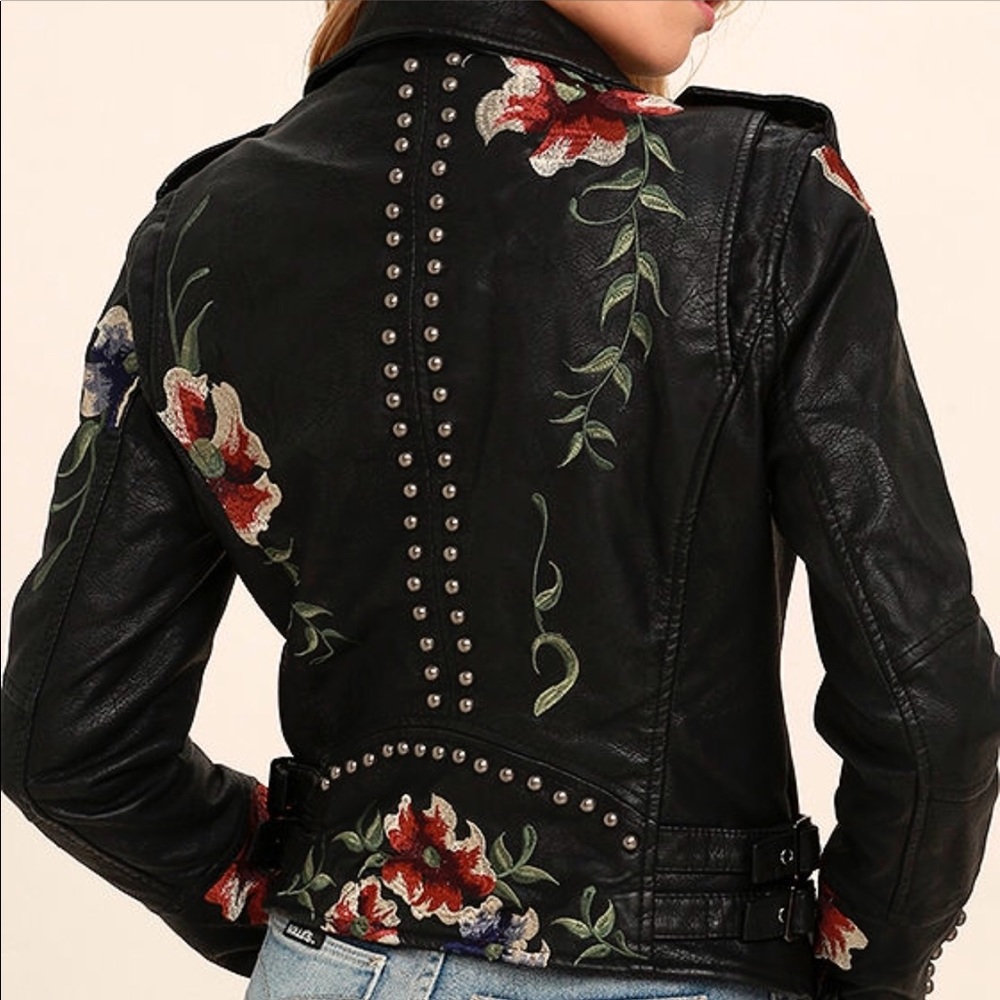 BLANKNYC black embroidered leather jacket